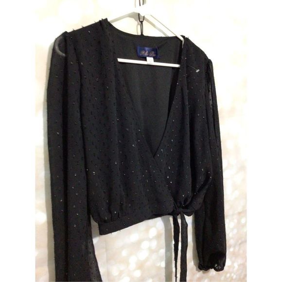 Blue Rain Deep V Blouse Size Medium Bead Accents - Picture 5 of 10